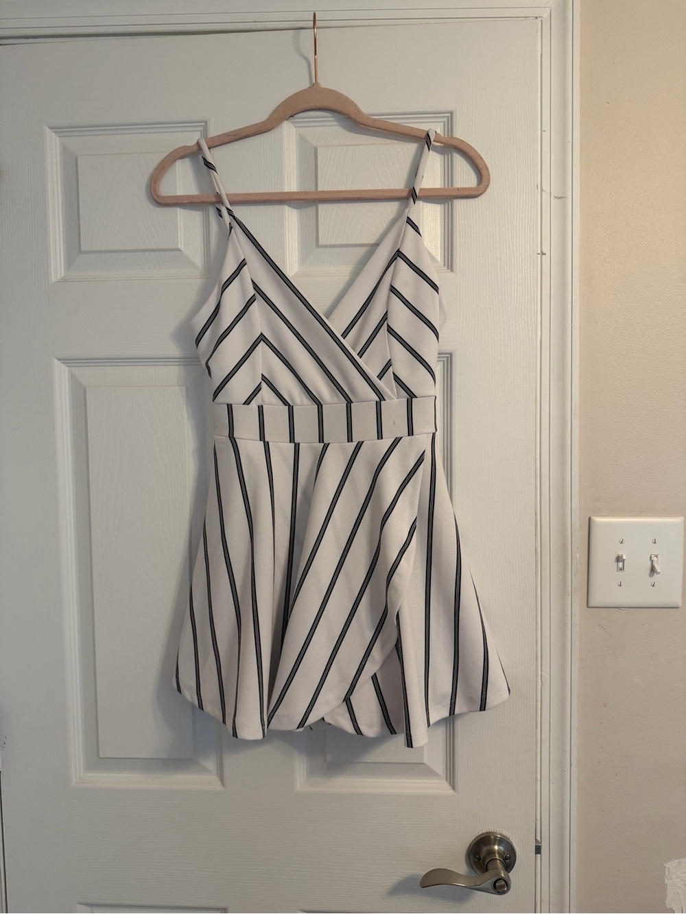 Revamped Soft Blush Striped V-Neck Romper